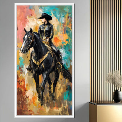 Gallant Cowgirl Riding Midnight Canvas Wall Art