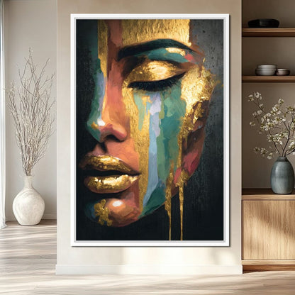 Golden Radiant Abstract Face B Canvas Wall Art