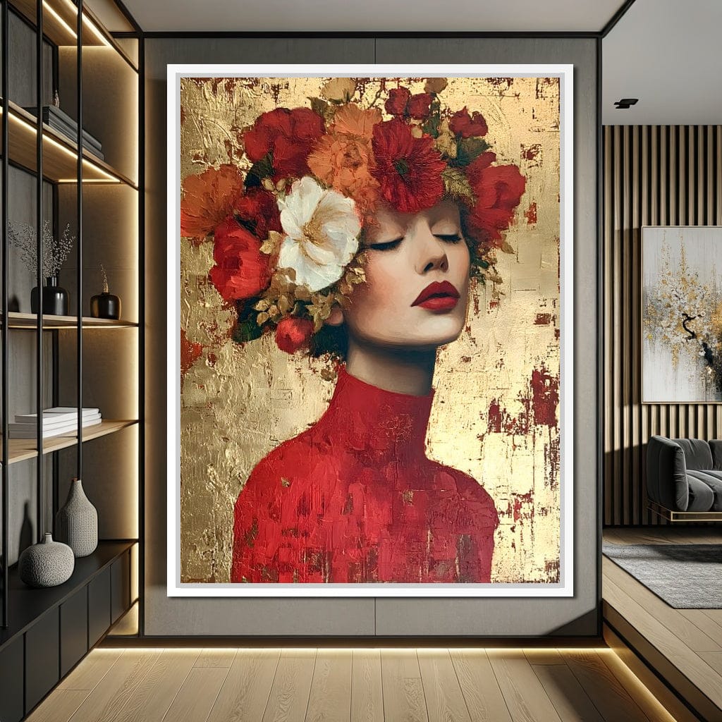Golden Petal Crowned Reverie Canvas Wall Art