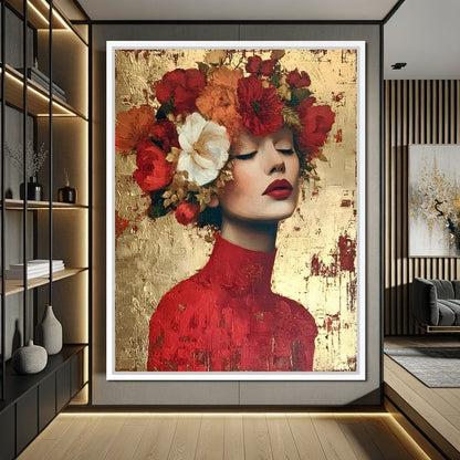Golden Petal Crowned Reverie Canvas Wall Art