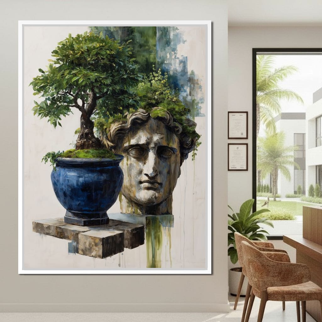 Blue Urn And Stone Head Grove Canvas Wall Art