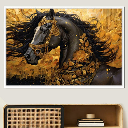 Gilded Black Horse Canvas Wall Art