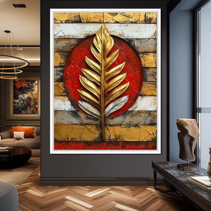 Golden Leaf on Ruby Sphere Canvas Wall Art