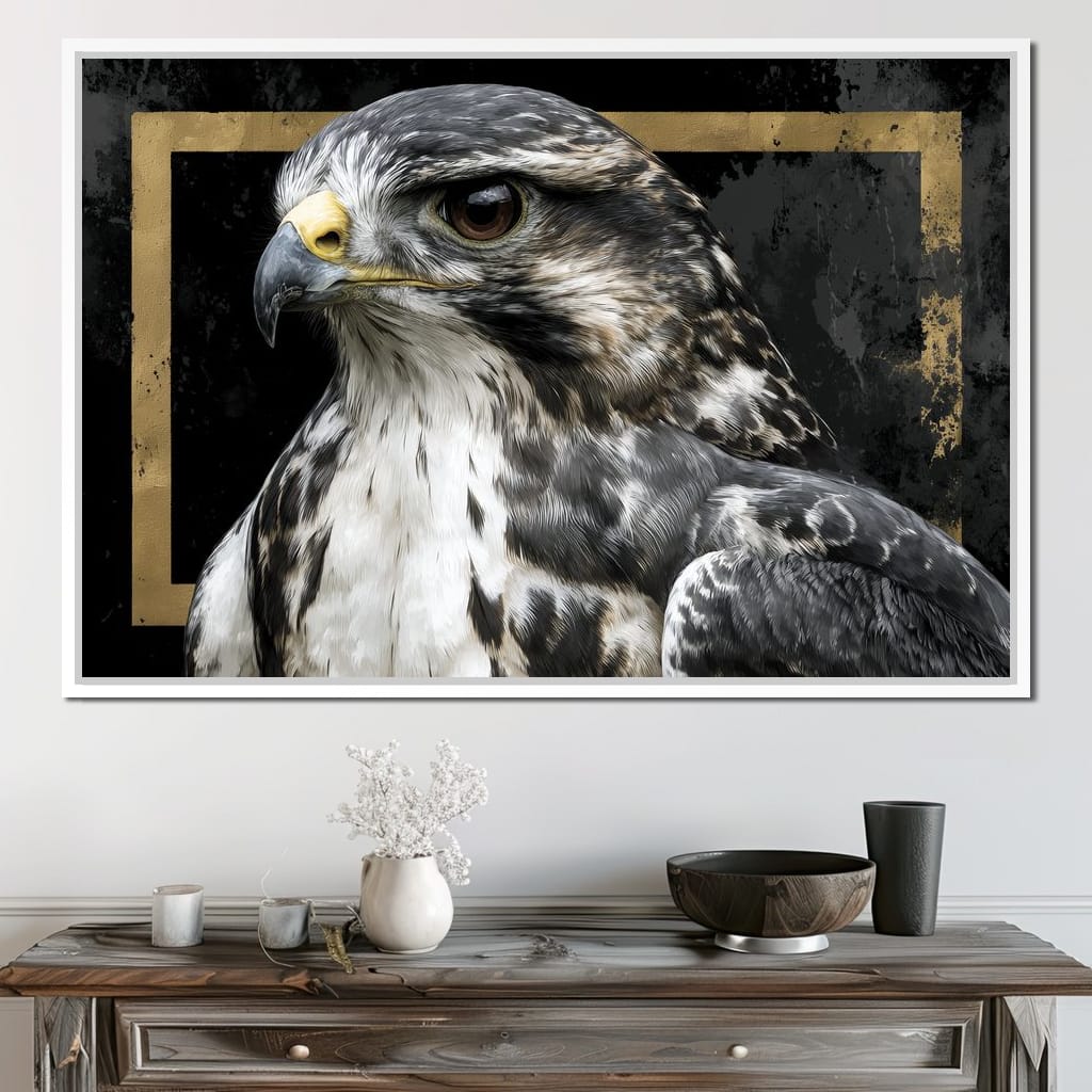 Golden Frame Falcon Portrait Canvas Wall Art