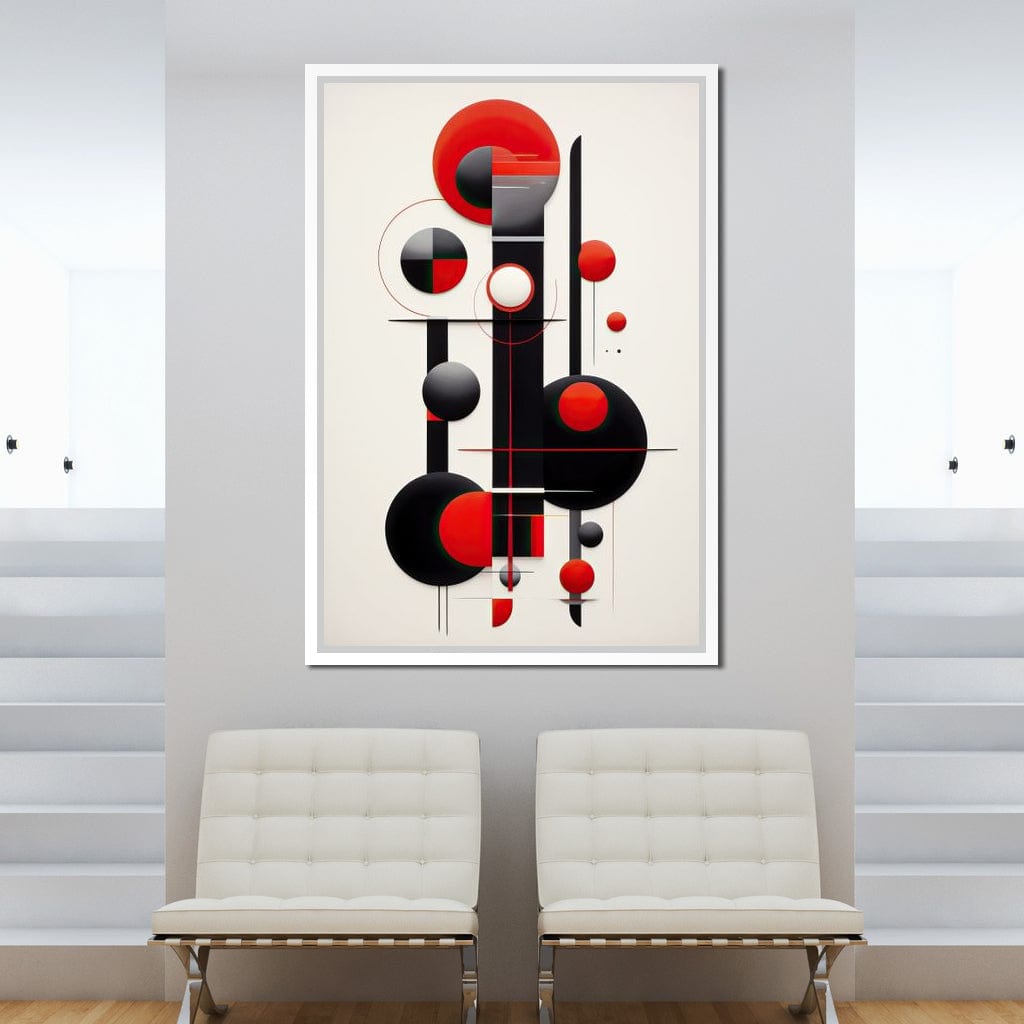 Architectural Symphony in Red and Charcoal Canvas Wall Art
