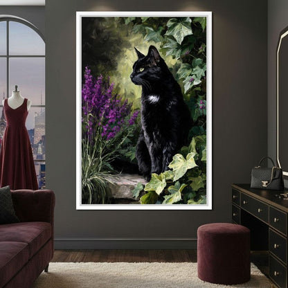Black Cat Garden Sentinel Canvas Wall Art
