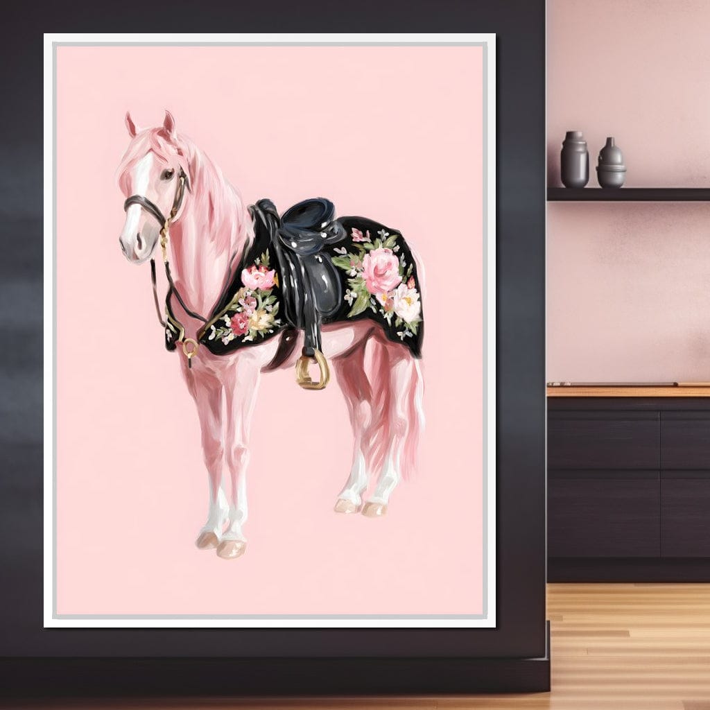 Blush Pony Floral Saddle Canvas Wall Art