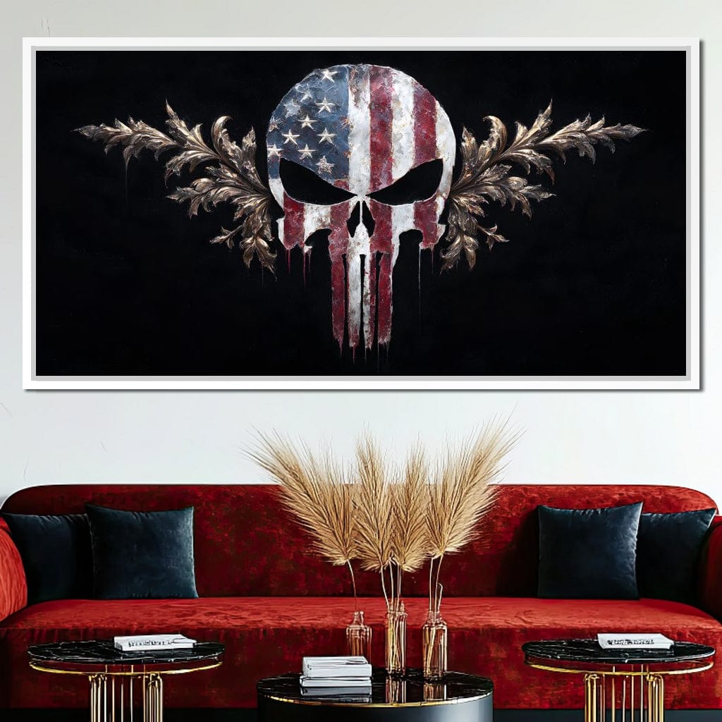 Stars Stripes Resolute Skull Canvas Wall Art