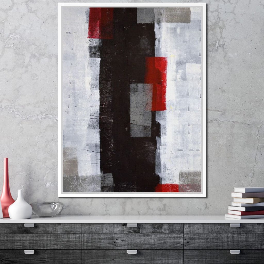 Grey & Red Abstract Art Painting Canvas Wall Art