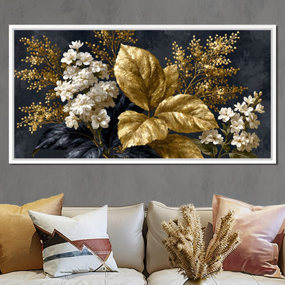Gilded Foliage Upon Midnight Velvet Canvas Wall Art