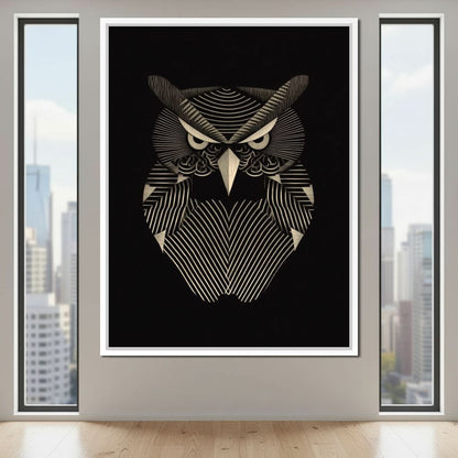 Golden Geometric Owl Guardian Canvas Wall Art