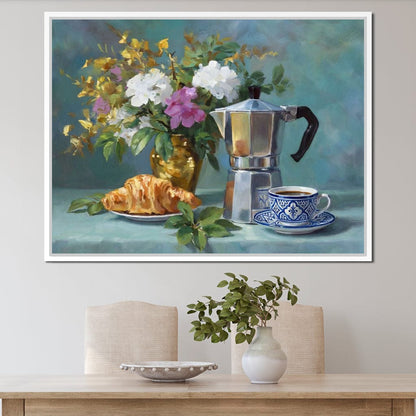 Morning Coffee & Bouquet Canvas Wall Art