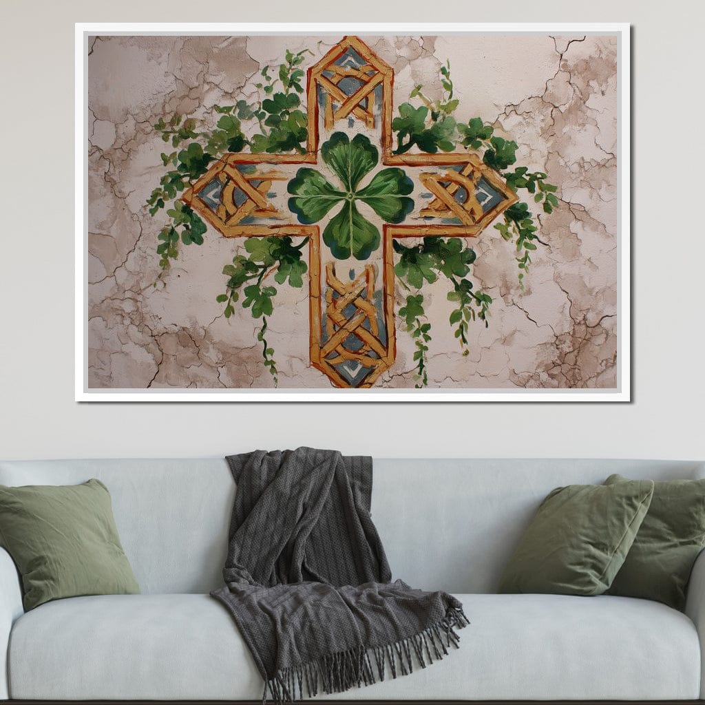 Celtic Cross Clover Wreath Canvas Wall Art