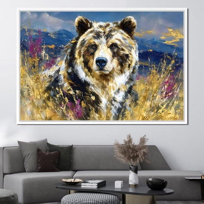 Golden Grizzly Mountain Calm Canvas Wall Art