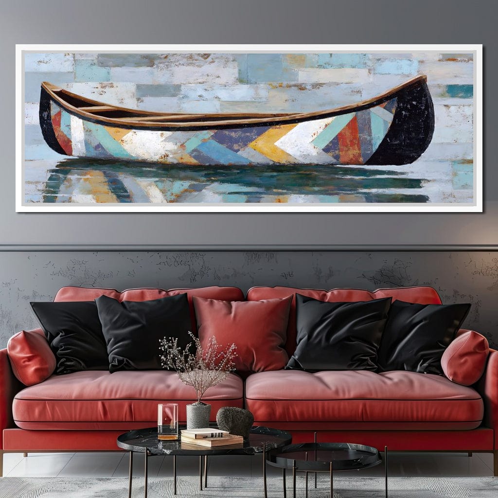 Patchwork Canoe Reflections Canvas Wall Art