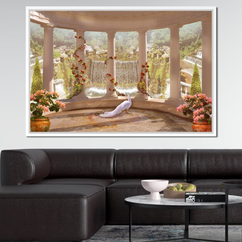 Classical Garden & Waterfall Canvas Wall Art