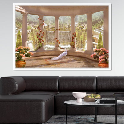 Classical Garden & Waterfall Canvas Wall Art