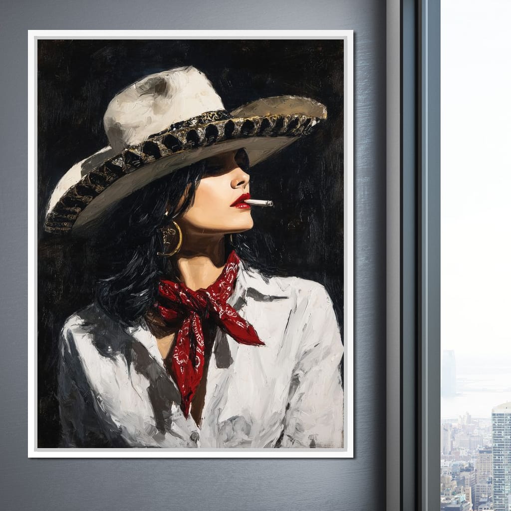 Noir Cowgirl Cigarette Glow Canvas Wall Art