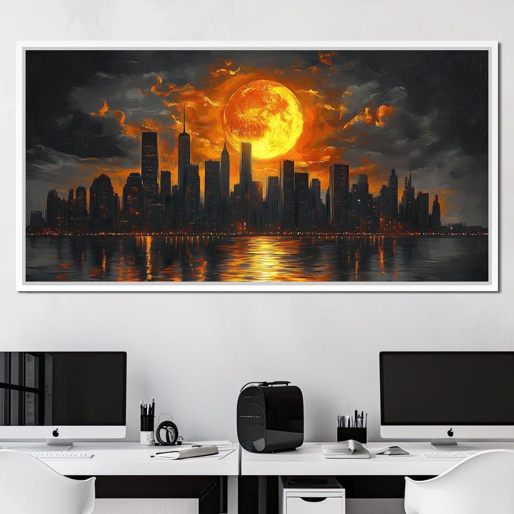 Golden Cityscape Nocturne Canvas Wall Art