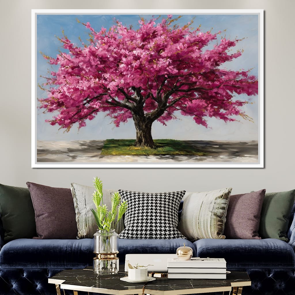 Pink Blossom Tree Oil Painting Canvas Wall Art