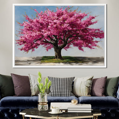 Pink Blossom Tree Oil Painting Canvas Wall Art