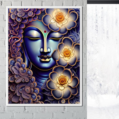 Buddha & Flowers Purple Canvas Wall Art
