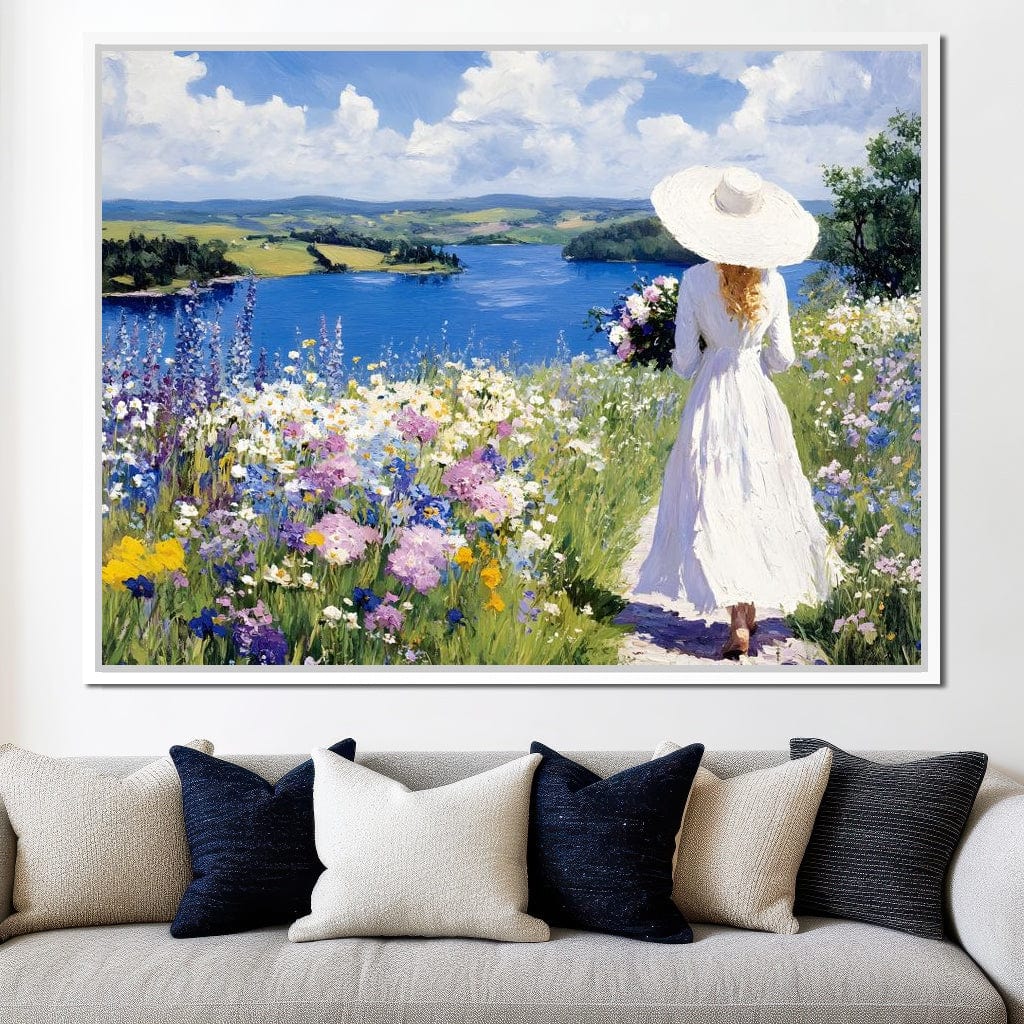 Summer Stroll by the Lake Canvas Wall Art