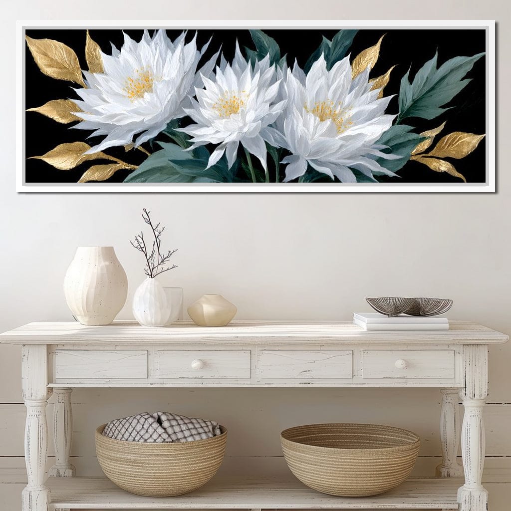 White Lotus Gold Leaf Bouquet Canvas Wall Art