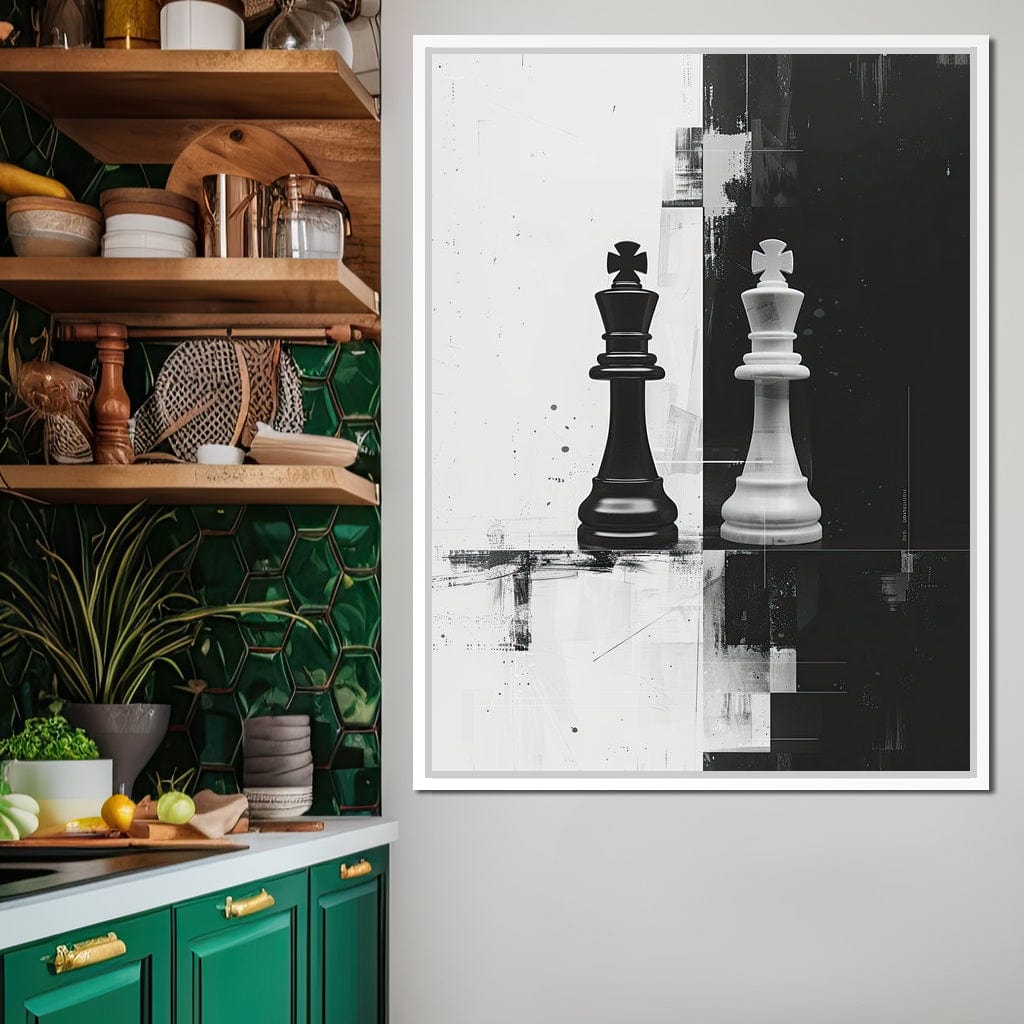 Strategic Chess Duel in Monochrome Canvas Wall Art