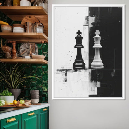 Strategic Chess Duel in Monochrome Canvas Wall Art