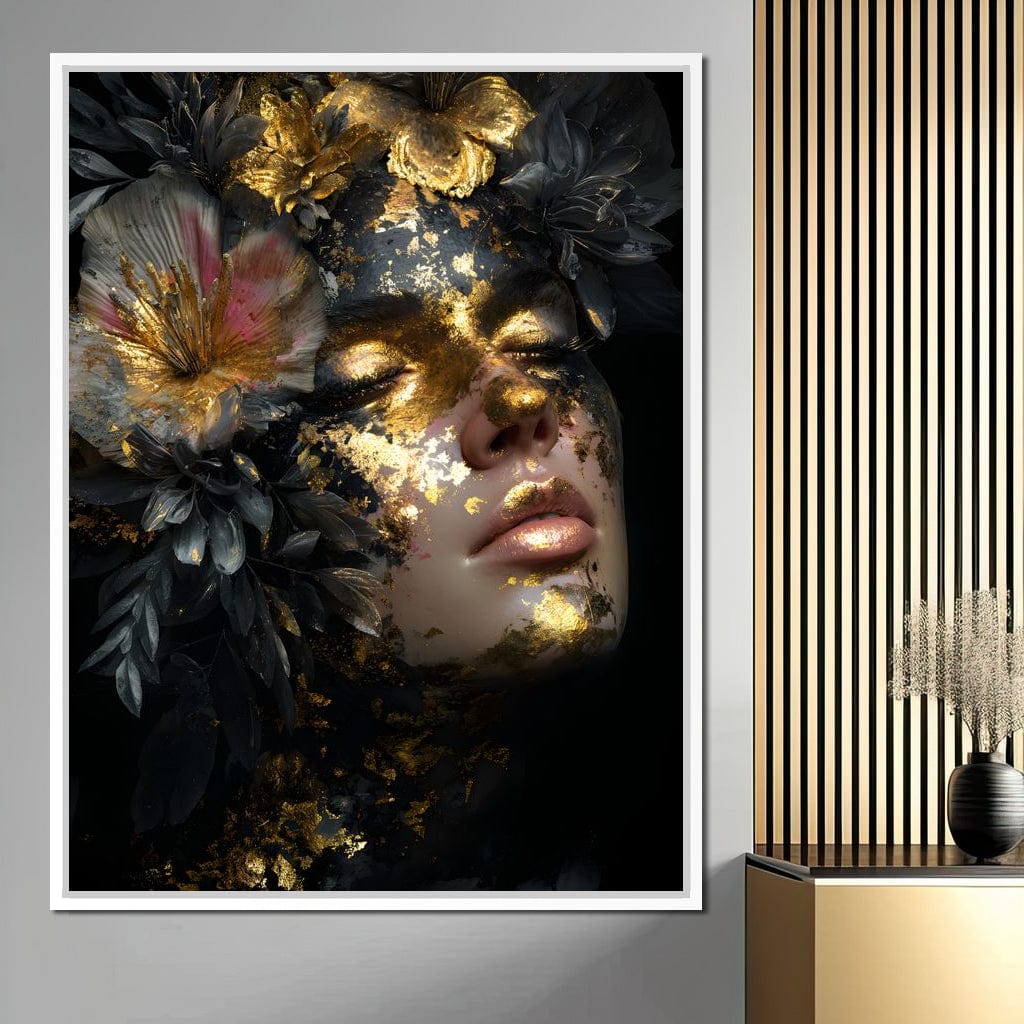 Golden Reverie Floral Visage Canvas Wall Art