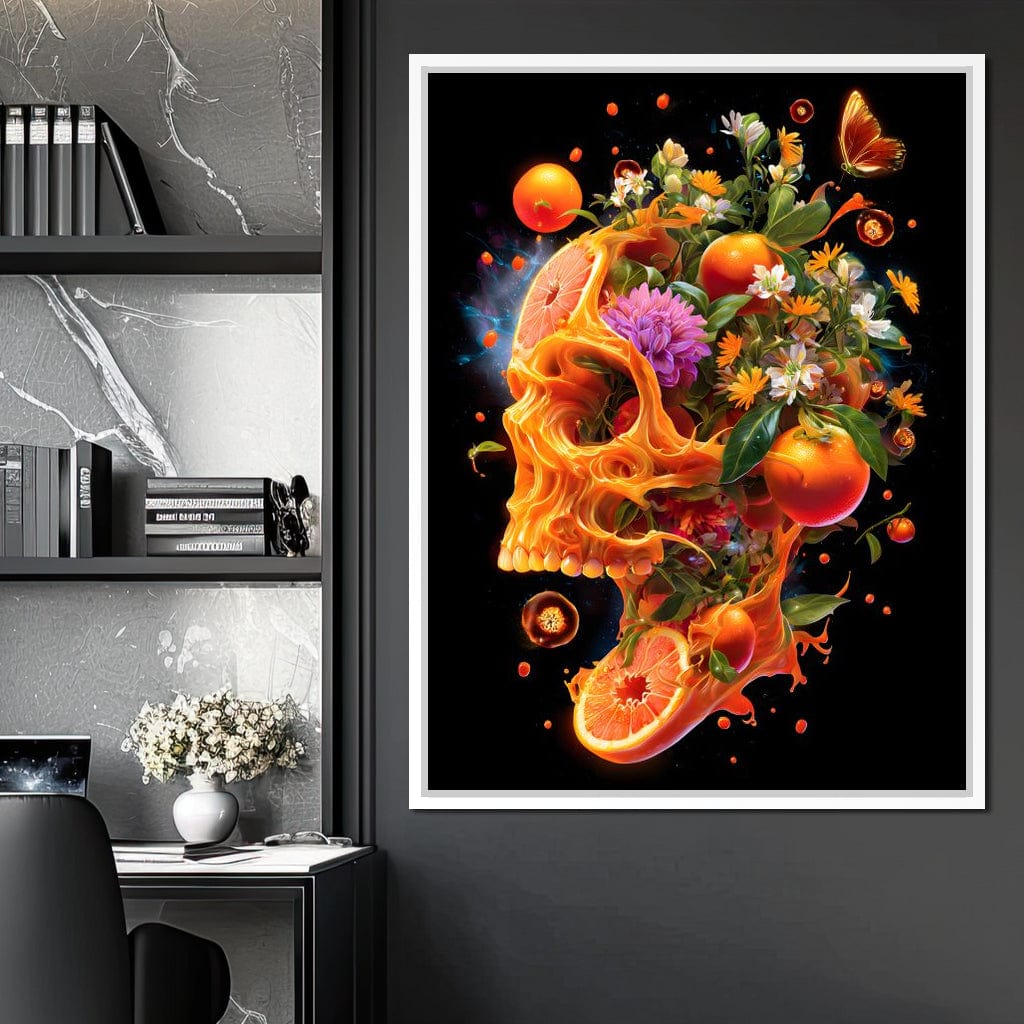 Floral Citrus Skull Energy Burst Canvas Wall Art
