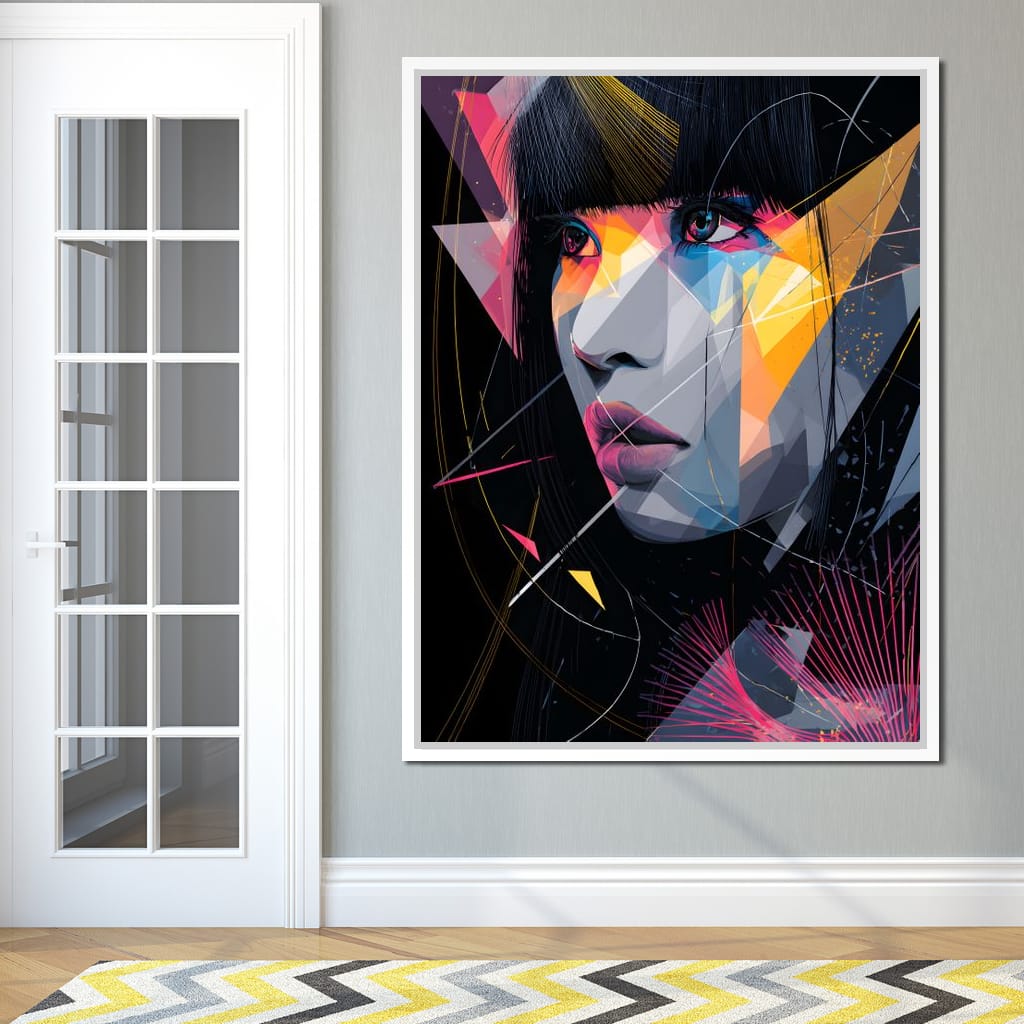 Neon Prism Portrait of Muse Canvas Wall Art