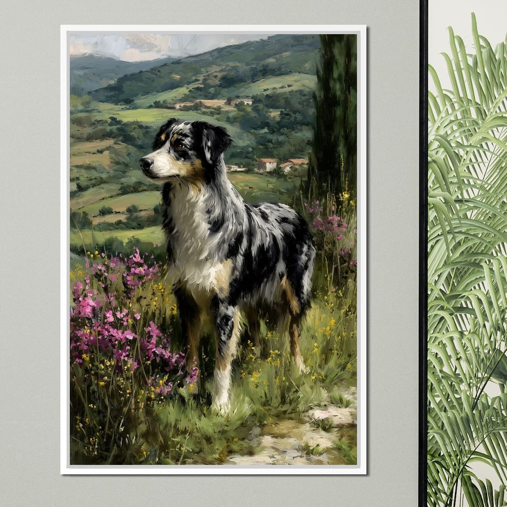 Australian Shepherd Meadow Sentinel Canvas Wall Art