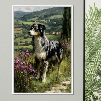Australian Shepherd Meadow Sentinel Canvas Wall Art