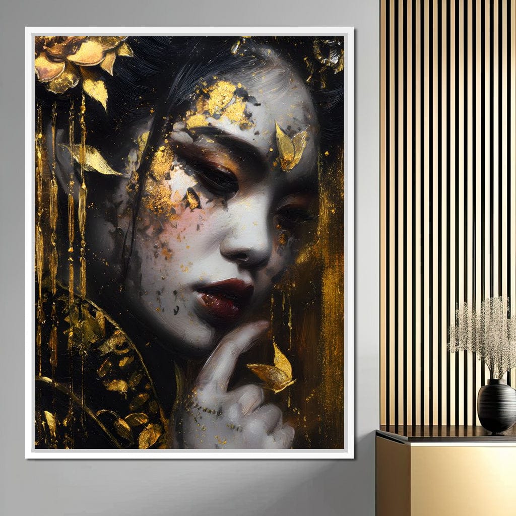 Golden Petal Muse Portrait Canvas Wall Art