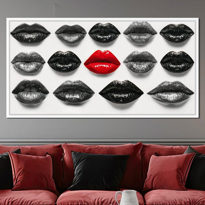 Breaking The Monotone Rhythm Red Lips Canvas Wall Art
