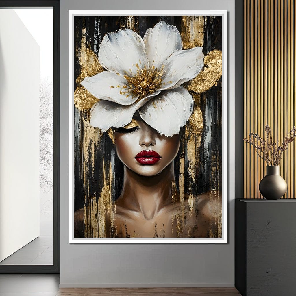 White Petals Golden Dreams Canvas Wall Art
