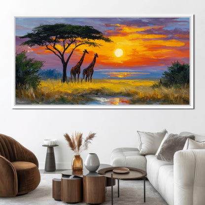Savanna Giraffes Sunset Glow Canvas Wall Art