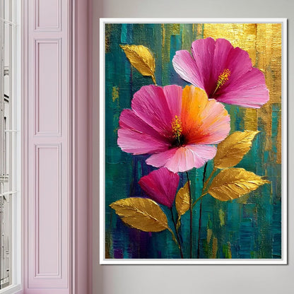 Teal Garden Golden Petals Flourish Canvas Wall Art