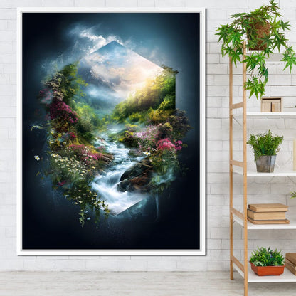Hexagonal Nature Portal Cascade Canvas Wall Art
