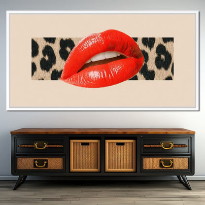 Leopard Kiss Pop Glamour Red Canvas Wall Art
