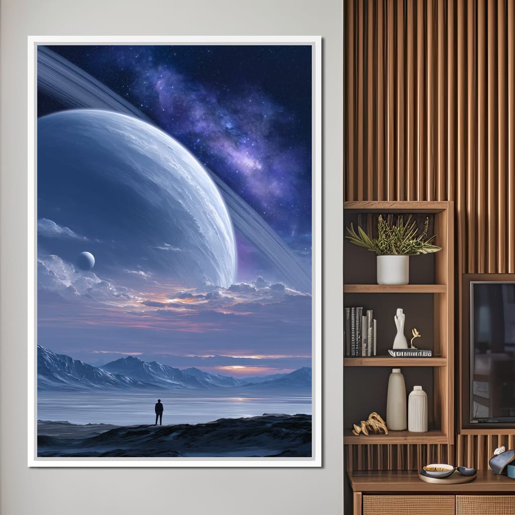 Rings of Saturn Night Sky Canvas Wall Art