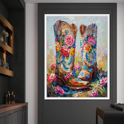 Wildflower Cowboy Boots Canvas Wall Art