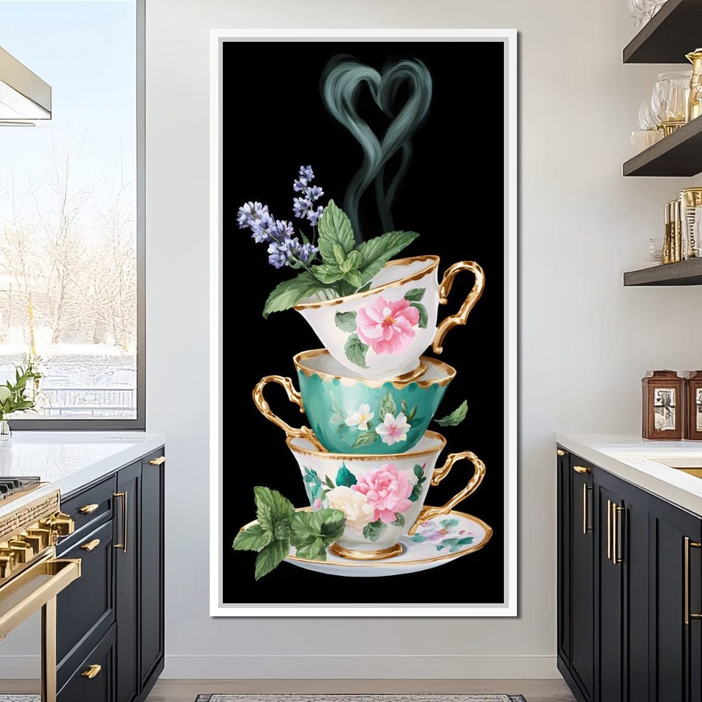 Golden Teacups Botanical Romance Canvas Wall Art