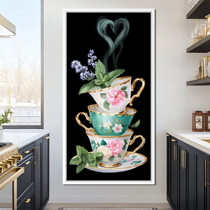 Golden Teacups Botanical Romance Canvas Wall Art