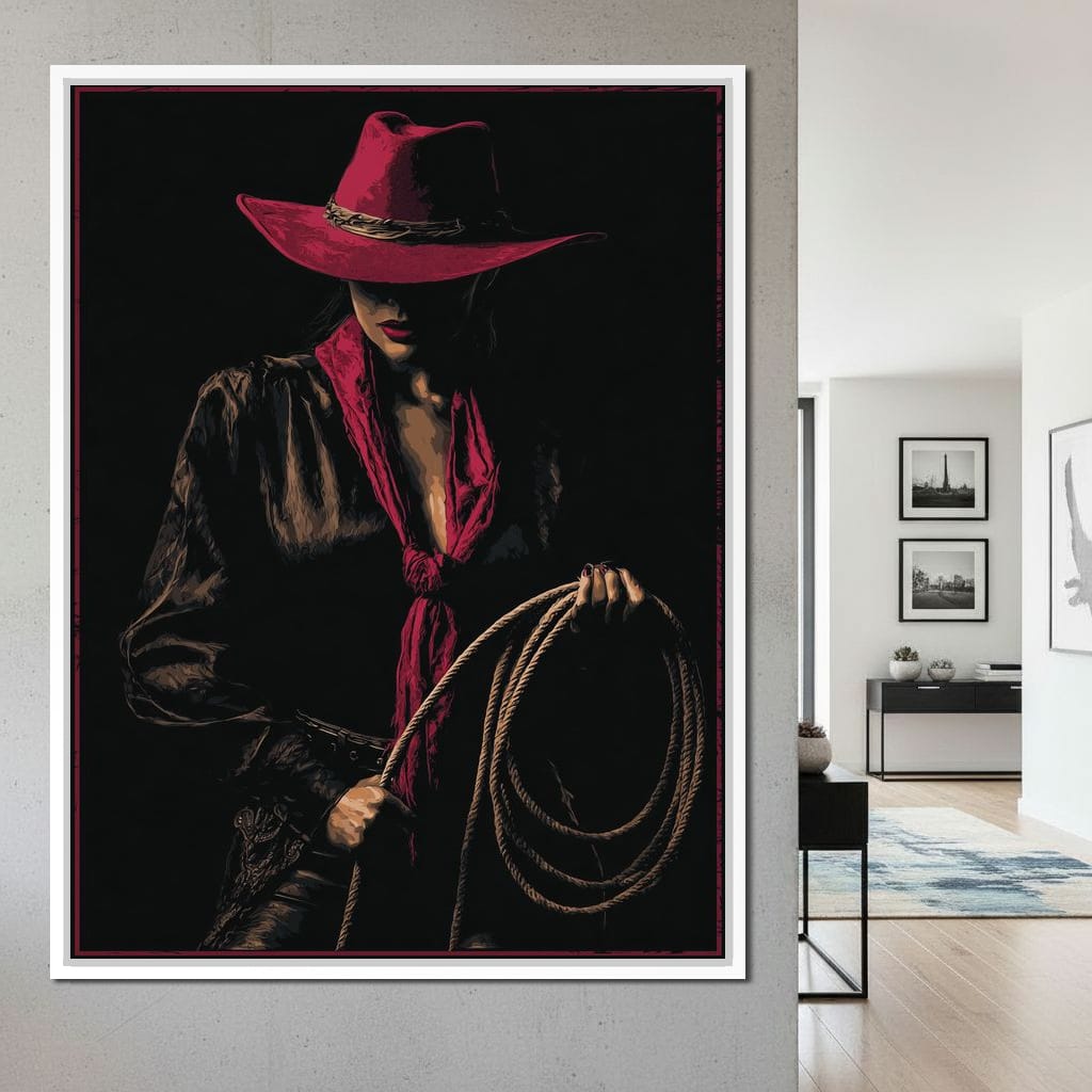 Midnight Cowgirl Red Hat Canvas Wall Art