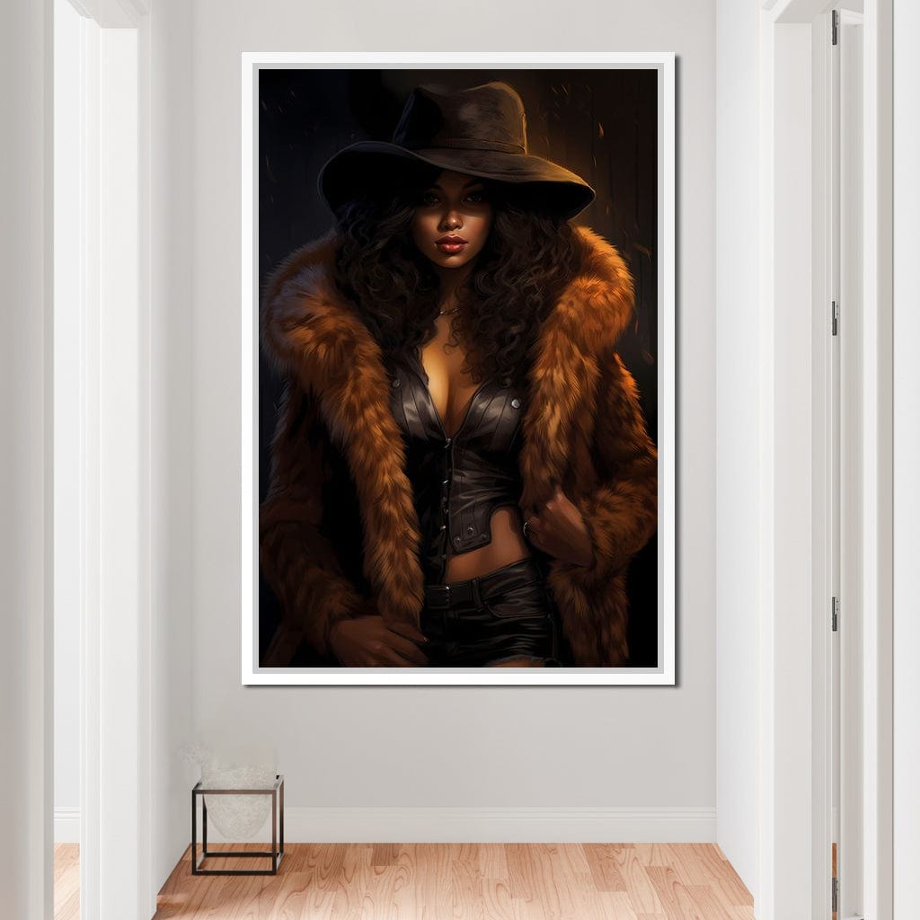 African Woman in Flame-Colored Fur Canvas Wall Art