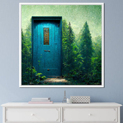 Blue Door in the Green Canvas Wall Art