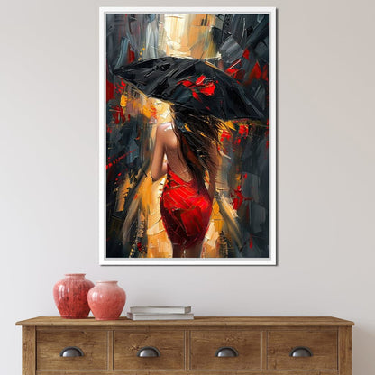 Rainy Stroll in Bold Brushwork Canvas Wall Art